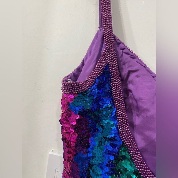 Alyce Designs Vintage Silk Sequinned Beaded Sleeveless Party Evening Dress 10 - Picture 6 of 13